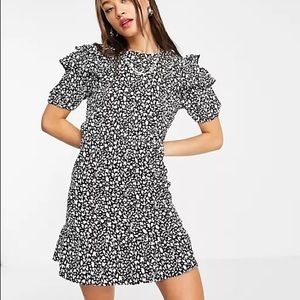 Topshop Animal Jersey Tea Dress in Monochrome - Size 10